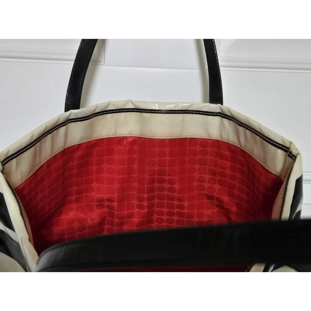 Kate Spade New‎ York Vinyl Tote Bag Black White Stripes Needs Cleaned Read!